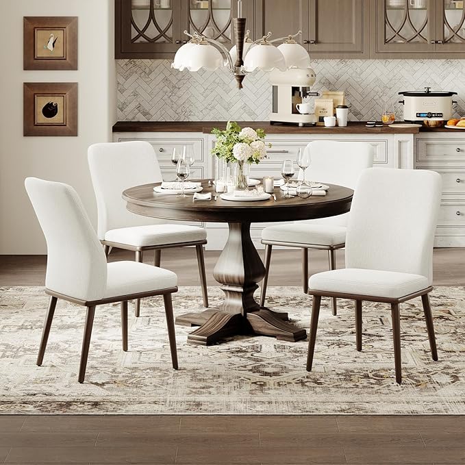 MALOL Upholstered Dining Chairs Set of 2, Modern Kitchen Chairs with High Back, Padded Fabric Dining Room Chair with Solid Wood Legs for Restaurant/Cafe/Home, Beige