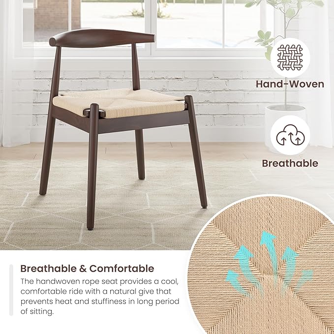 Farini Mid Century Modern Dining Chairs Set of 4, Solid Wood Frame Kitchen Chairs with Woven Upholstered Seat for Dining Room & Breakfast Nook,Latte-Beige