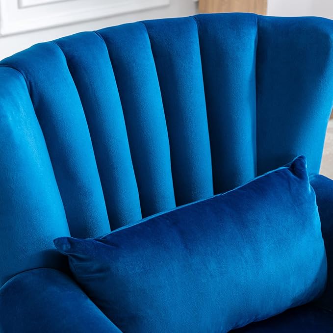 LZAREAL Accent Reading Arm Chairs Set of 2 Midcentury Modern Comfy Corner Sofa Chair, Wingback Waiting Room Club Chair with Tufted Back for Living Room/Bedroom/Reception Room, Velvet Blue