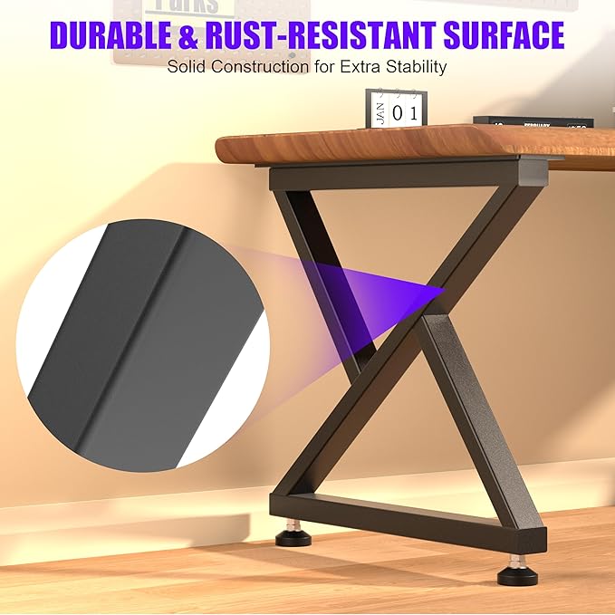 KOSEOO Heavy Duty Metal Table Legs 28 x 28 inch, Industrial Desk Legs with Adjustable Feet, 1200lbs Capacity, Sturdy X-Frame No Wobble Design for Office Desk, Kitchen Table Base, DIY-Set of 2, Black