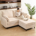 Rexulqo 73'' Loveseat Sofa with Seats Storage, Modular Sectional Couch with Movable Ottoman,Oversized Comfy Sofa with 7.8'' Cushion,24.5'' Deep Seat,Large Couches for Living Room,Bedroom,Velet,Cream