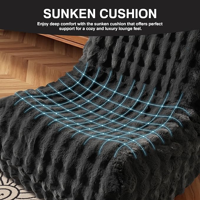 Bean Bag Chair for Adults, Giant Beanbag Lounger with Plush Faux Fur, Comfy Memory Foam Chair Floor Lazy Chair for Living Room Bedroom Dorm Apartment Reading Nook，Dark Grey