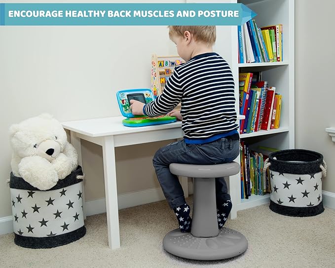 Studico ActiveChairs Kids Wobble Stool, Flexible Classroom Seating Improves Focus, Posture & Helps ADHD/ADD. Get The Wiggles Out Active Fidget Chairs, Preschool | Elementary 14" Chair, Ages 3-7, Gray