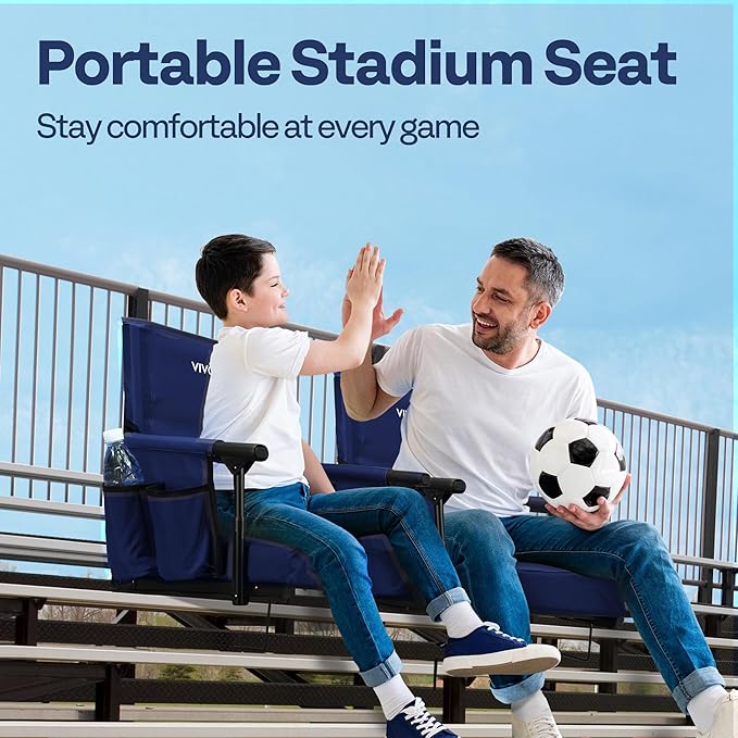 VIVOHOME Stadium Seats with Back Support and Cushion, 2 Pack Portable Bleacher Chairs with Cup Holder and Shoulder Strap