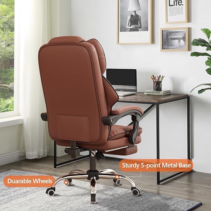 HDHNBA Office Chair High Back Executive Desk Chair Computer Gaming Chair with Foot Rest Swivel Work Chairs Ergonomic Office Chairs, Brown