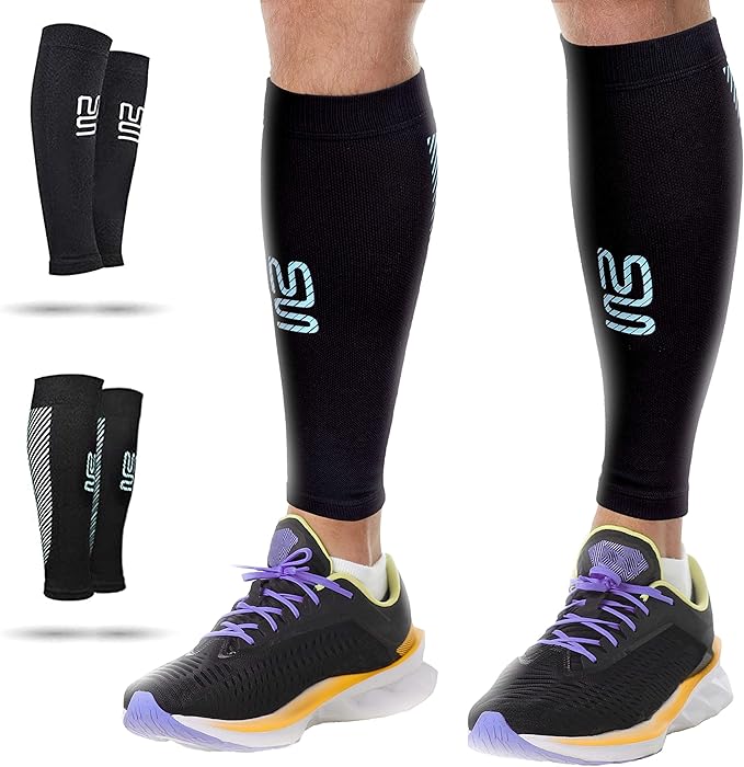 Modetro Sports Calf Compression Sleeves - Leg Sleeves for Men and Women - Shin Splint Relief Support Brace Running Flights