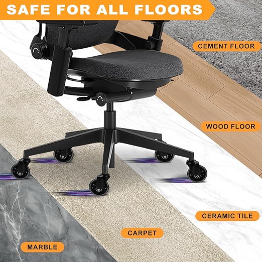 FreekyFit Office Chair Wheels for Casters Replacement - 3" Rubber Wheels for Computer Gaming Desk Caster Smooth & Safe Rolling for All Floors Including Hardwood and Carpet - Set of 5 - Black