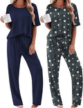 Ekouaer 2 Pack Womens Pajama Sets Short Sleeve Tops and Long Pants Casual Comfy Pjs Lounge Set with Pockets,S-XXL