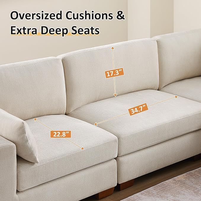 VANOMi Large Modular Sectional Sofa, Oversized Couch with Ottoman, Cloud Couch Deep Seat Sofa with Thick Cushion, Convertible Sectional Couches for Living Room Office Apartment