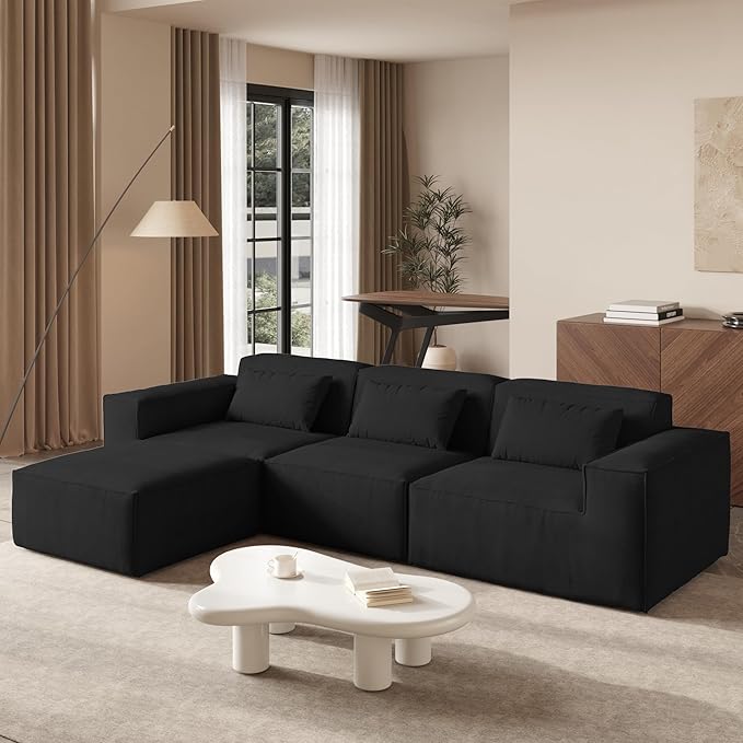 JACH L-Shaped Cloud Sectional Couch, 118" Huge Plus Modular Couch, Modern Comfy Cloud Couches with Reversible Chaise Ottoman, Sofas Furniture for Living Room, Office, Apartment, Black