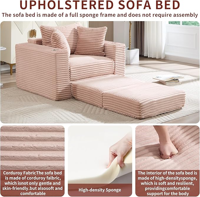 Boneless Chaise Lounge Chair Indoor, All-Foam Convertible Lounge Chair with No Frame, Wide Reclining Floor Lounger for Reading, Napping & Relaxation, No Assembly Needed (Pink)