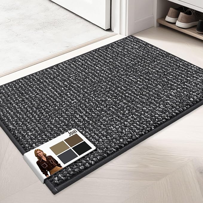 JSEI Dirt Trapper Door Mat 20"x32" Non-Slip Washable Entrance Mat, Dog Doormats, Absorbent & Fade-Resistant Floor Mats, Low Profile Welcome Mats for Entryway, Front Door, and Inside Entrance, Charcoal