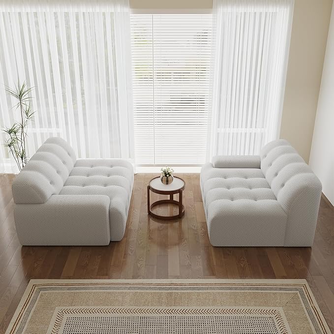102.4inch Modular Sectional Couch,Oversized Loveseat Sofa, 3D Mesh Fabric Comfy Cloud Sofa Couches, Curved Couch for Living Room, Office, Apartment,No Assembly Required (Light Grey, 102.4")