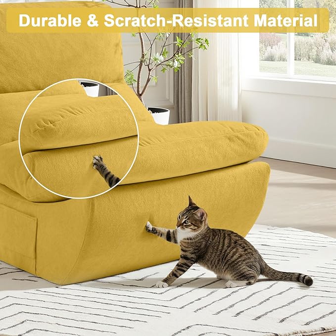 Set of 3 Bean Bag Chairs, Boneless Lounge Chair, Togo Chair Sofa, Anti Cat Scratch Fabric with Machine Washable, Beanbag Chair for Bedroom, Floor Couch Living Room, Bedroom, Reading Corner (YELLOW)