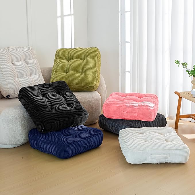 6" Washable Floor Pillow Cushion for Adults, Meditation Cushion Pillow, Large Square Floor Sitting, Removable Tufted Corduroy Cover, for Tatami Living Room or Yoga, 22x22 Inch, 2Pack, Machine Washable