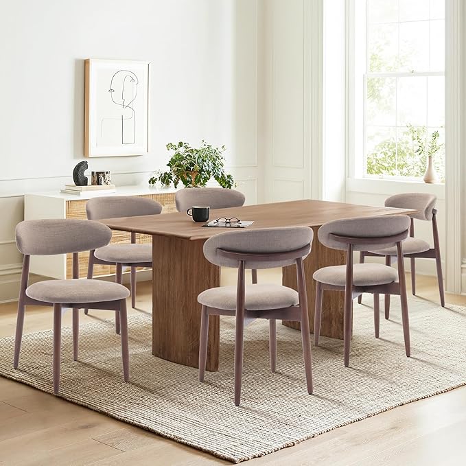 COLAMY Wooden Dining Chairs Set of 4, Modern Fabric Upholstered Kitchen Chairs, Farmhouse Dining Room Chair with Foot Pegs, Camel