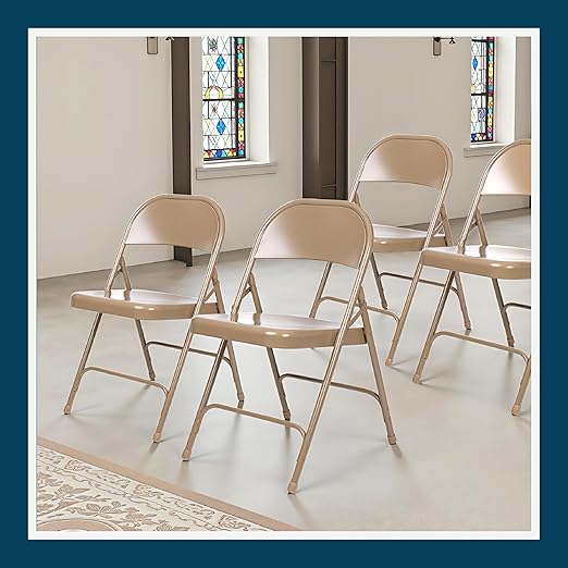 OEF Furnishings OEF50 Series All-Steel Heavy-Duty Folding Chairs with 500 lb Weight Capacity (4-Pack, Beige)
