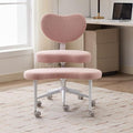 Cross Legged Office Chair with Wheels–360°Swivel Meditation Chair, Adjustable Height Yoga Office Chair for Adults, Ergonomic Kneeling Chair with Back Support for ADHD, Teddy Fabric, Pink
