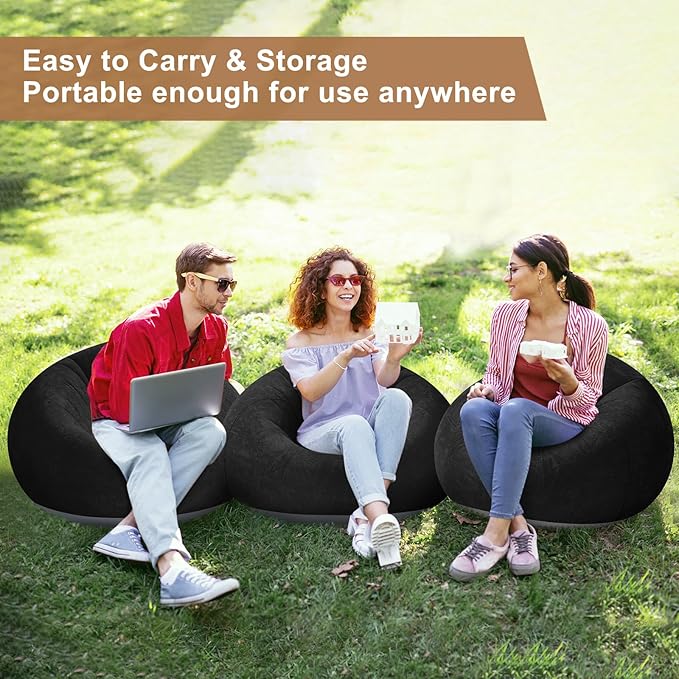 Realspring 6 Pcs Inflatable Bean Bag Chairs for Adults with Electric Air Pump, Blow up Couch Folding Portable Inflatable Couch Lazy Sofa for Outdoor Movie Nights Camping Room (Black)