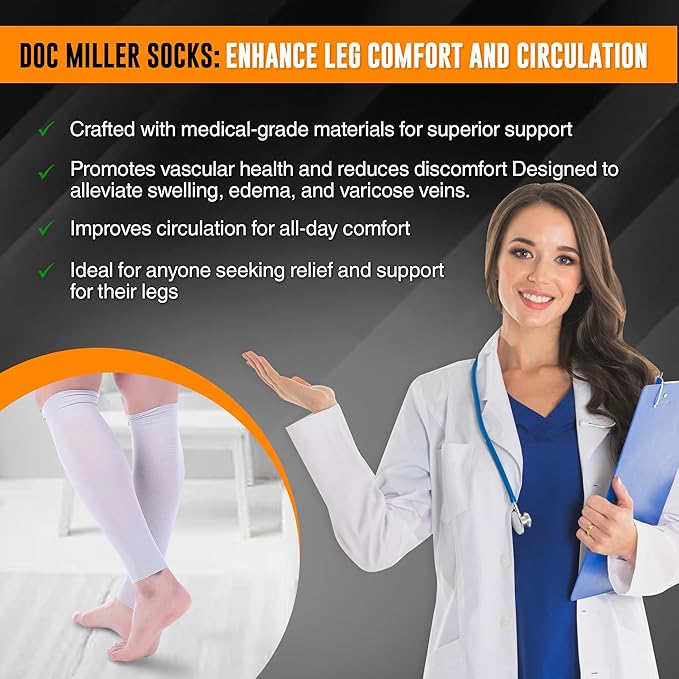 Doc Miller Compression Calf Sleeve for Men & Women – 20-30mmHg Graduated Support for Running, Shin Splints, Calf Strain – Knee High, Small to 6XL Plus Size