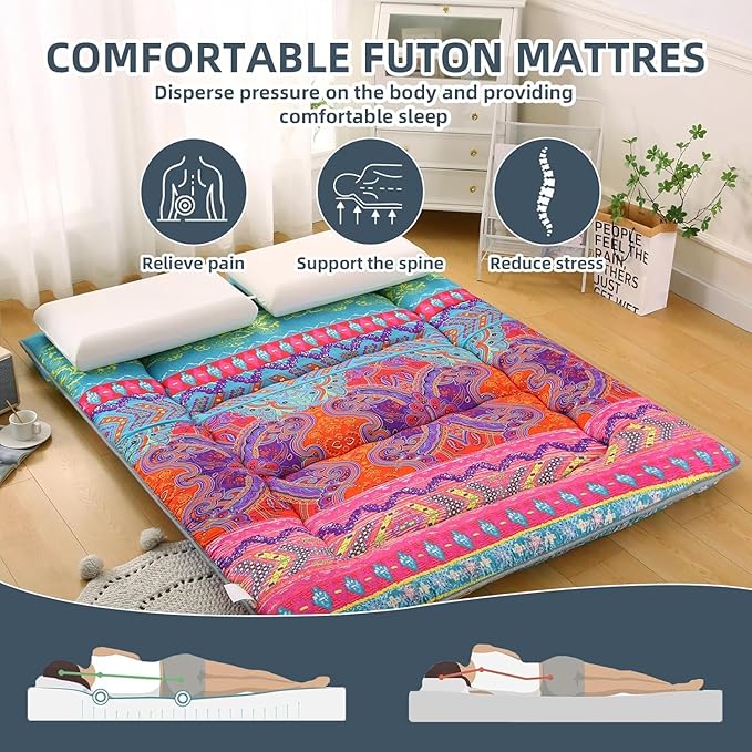 DELADOLA Japanese Floor Mattress,Thicken Japanese Floor Sleeping Pad Foldable,Roll Up Tatami Mat Easy to Store and Portable,Futon Mattress Suitable for Camping and Guest Room (B, Full (80" X 47"))