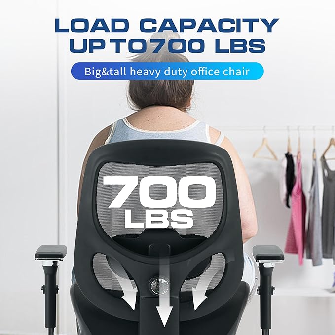 700lbs Big and Tall Office Chair for Heavy People Ergonomic Mesh Desk Chair with Wide Thick Seat Cushion, Adjustable Lumbar Support and 4D Armrests for Aitting All Day