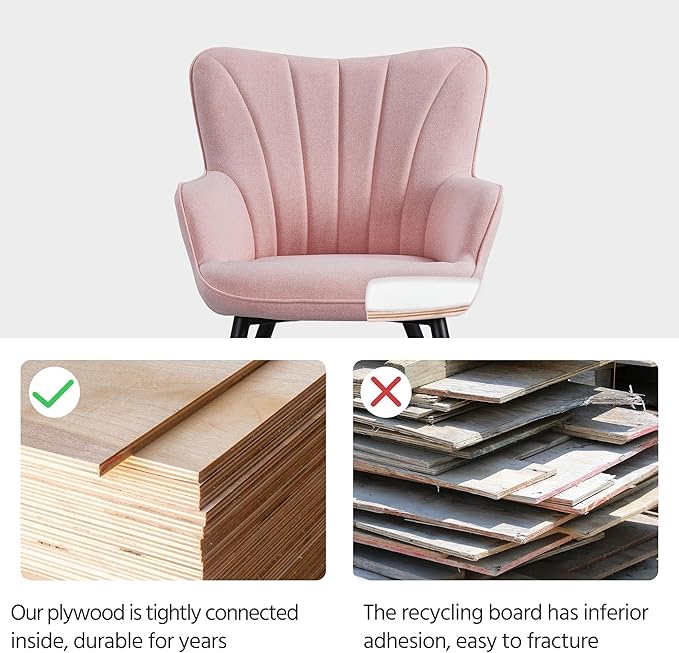 Yaheetech Accent Chair, Modern and Elegant Armchair, Linen Fabric Vanity Chair with Metal Legs and High Back for Living Room Bedroom Office Waiting Room, Pink