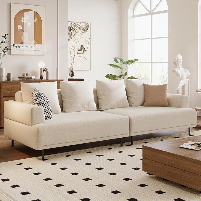 Modular Sectional Sofa for Living Room, 109.4" Wide Mid-Century Modern Fabric Couch with Cozy Seating, Suitable for Living Room, Bedroom & Daily Relaxation - Beige