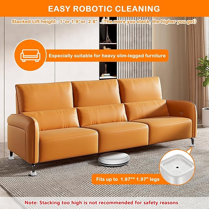 shouwuhho 6 Pack Furniture Risers Adjustable Bed Risers Heavy Duty Lifts Height 1", Square Stackable Bed Risers 1, 2 or 3 Inch for Desk Leg Table Couch Sofa Chair Bed Frame Legs Dorm, White