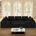 136'' Large Sectional Cloud Couches with Chaise, U Shaped Boneless Sofa Bed with Ottoman, No Assembly Required Deep Seat Modular Lounge for Living Room 4PCS Set, Bedroom(Black)