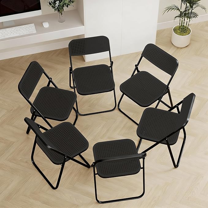 6 Pack Plastic Folding Chair Foldable Plastic Chair, Outdoor Indoor Portable Party Chairs,Stackable Commercial Seats with Steel,300-Pound Capacity,Black