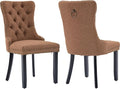 YeahFurn Espresso Brown Mid Century Modern Dining Chairs Set of 2, Linen Upholstered Kitchen & Dining Room Chairs with Nailhead Trim & Solid Wood Legs, Elegant Sillas De Comedor (Coffee, 2 Pcs)