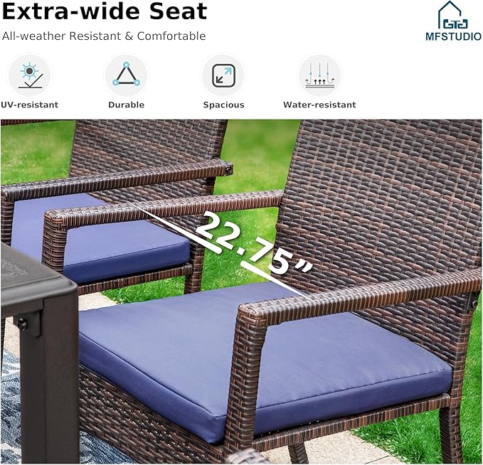 MFSTUDIO Patio Rattan Chairs Set of 4, Wicker Outdoor Dining Chairs Set of 4, All Weather Patio Armchairs w/Armrests, Steel Frame, Brown, 330lbs