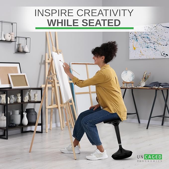 Uncaged Ergonomics Wobble Stool – Height Adjustable (23–33") Ergonomic Standing Desk Chair, Flexible Seating for Office, Classroom, and Active Sitting - Black