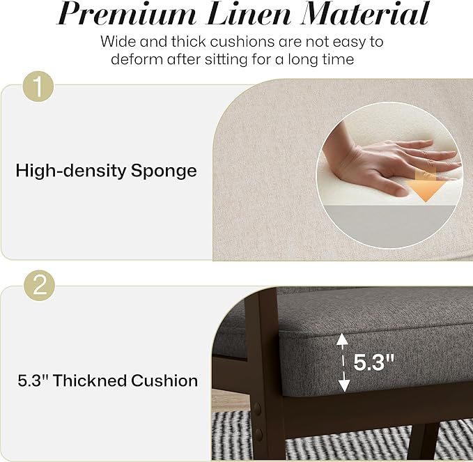 KCC Mid-Century Modern Linen Fabric Accent Chair Set of 2, Upholstered Tufted Leisure Chair Comfy Reading Side Chairs with Armrest and Solid Wood Frame for Living Room Bedroom Balcony(Gray)