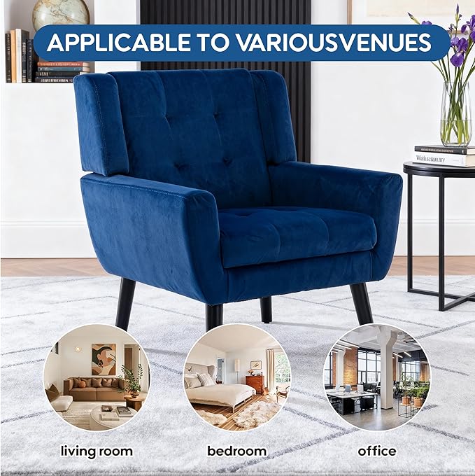 OO BY ORANGE ONLINE Set of 2 Velvet Accent Chair, Mid-Century Modern Tufted Armchair for Living Room, Bedroom & Office (Royal Blue)