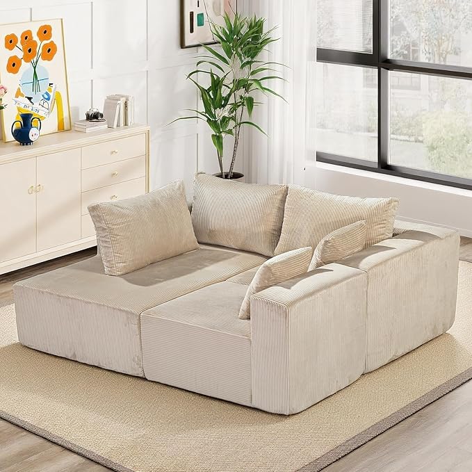 Modular Sectional Sofa,Oversized Cloud Sectional Couch with Deep Seat Modern Boneless L-Shape Lounge Sofa No Assembly Required with Pillows for Living Room Bedroom(Beige)