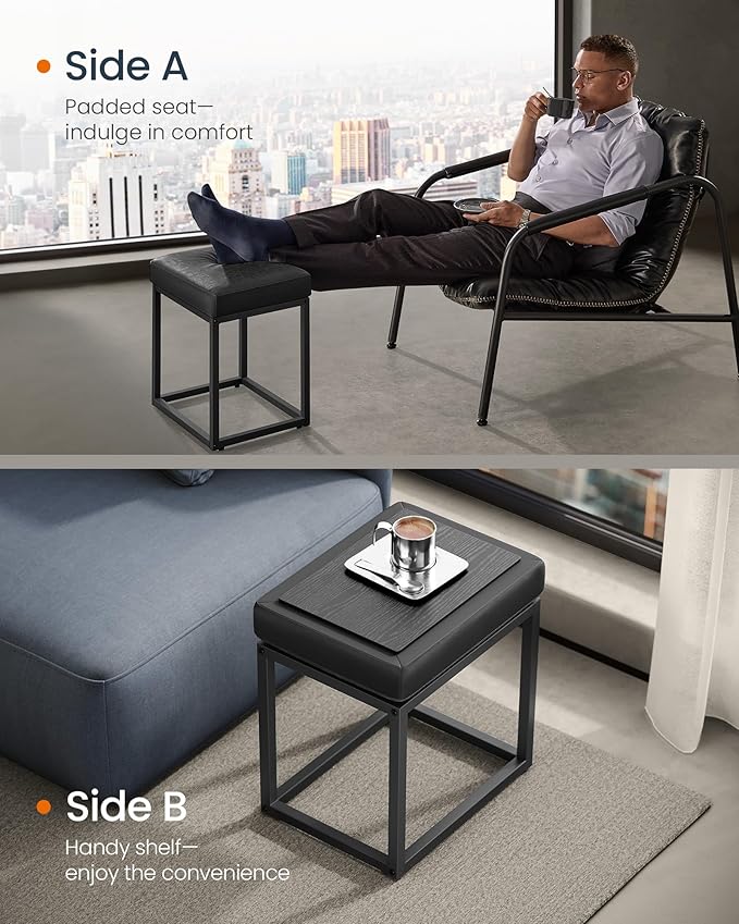 SONGMICS Home LUIZ Collection - Ottoman Footstool, Rectangle Ottoman, Vanity Chair Stool, Footrest, Reversible Top, Side Table, Max. Load 660 lb, Bedroom Living Room Entryway, Ink Black ULOM079B01