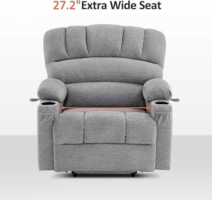 MCombo Power Lift Recliner Chair for Elderly, Lift Chair with Heat and Massage, Extra Wide Lift Recliner for Big People, Fabric R7096 (Medium-Wide, Grey)