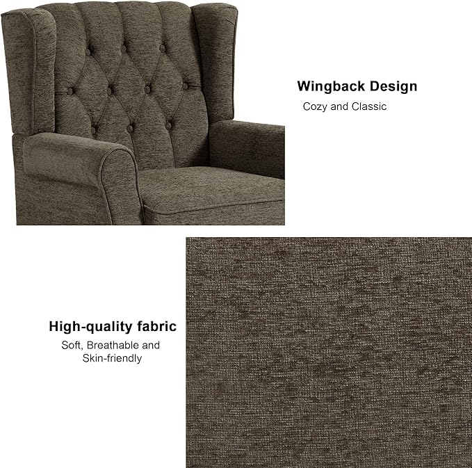DREAMSIDEA Accent Chair, Upholstered Armchair with Button Tufted High Back & Solid Wood Legs, Comfy Wingback Reading Single Sofa Chair for Small Spaces, Living Room, Bedroom (Taupe, Set of 2)