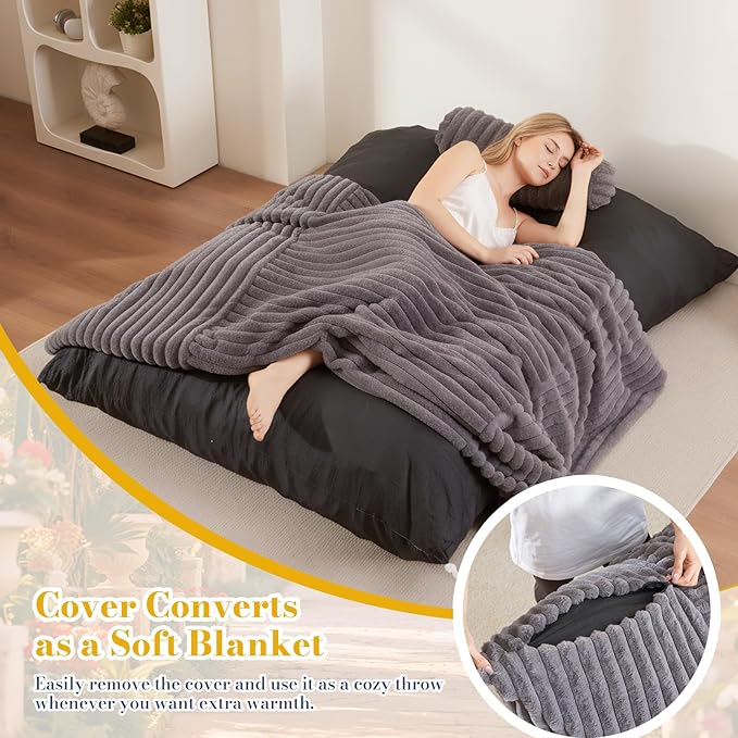 5 in 1 Bean Bag Chair with A Roll Pillow,Giant Bean Bag Chairs for Adults,Ultra Soft & Machine Washable Cover,Convertible Sofa Bed Floor Couch Lounger for Living Room,Bedroom
