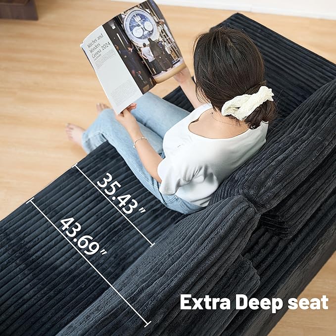 135.5" Cloud Sectional Couch,Boneless Corduroy Sofa for Living Room,Oversized U Shaped Sofa with Chaise,Deep Seat,No Assembly Required,Modular Sectional Couches（Black）