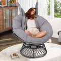 40" Ergonomic Wicker Papasan Chair, 360° Swivel Indoor Outdoor Rattan Chair with Soft Thick Cushion, Ideal for Living Room, Bedroom, Reading Room, Grey Frame with Light Grey Cushion