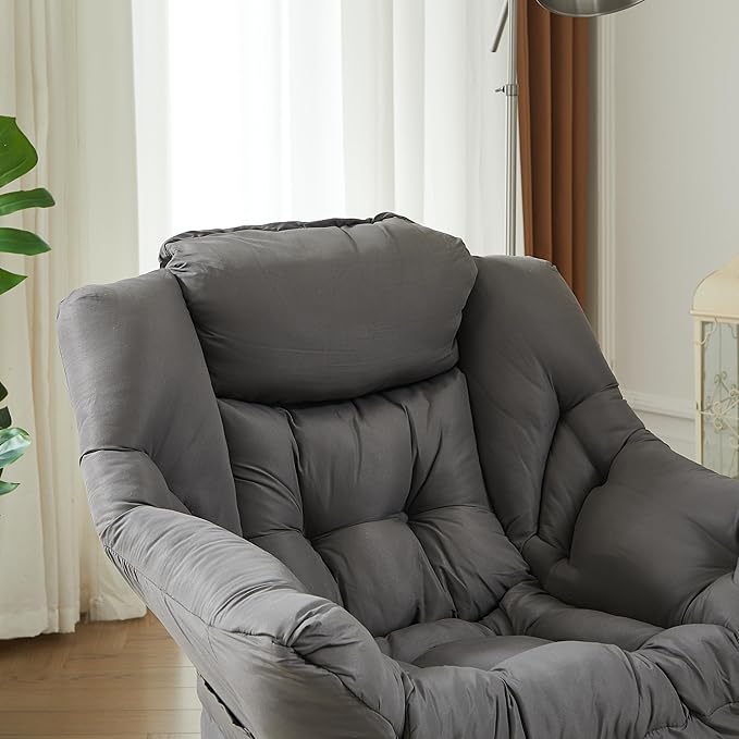 HollyHOME Lazy Chair with Armrest and Side Pocket, Comfy Accent Lounge Chair,Leisure Sofa Armchair for Living Room, Bedroom, Dorm, or Small Spaces, Oversized Reading Sofa Chair,Dark Grey
