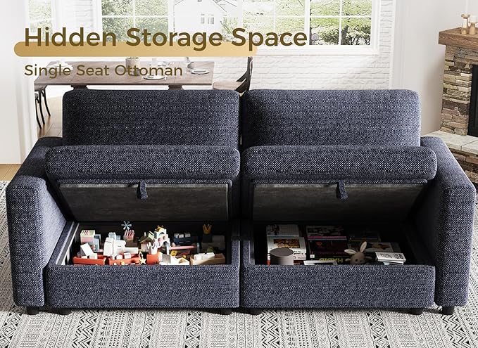 KKL Modular Sectional Sofa Couches for Living Room, 79" Loveseat Couch Down Filled Sectional Sofa with Adjustable Backrest, Oversize Cloud Deep Couch 2 Seater with Comfy Cushion, Chenille, Blue