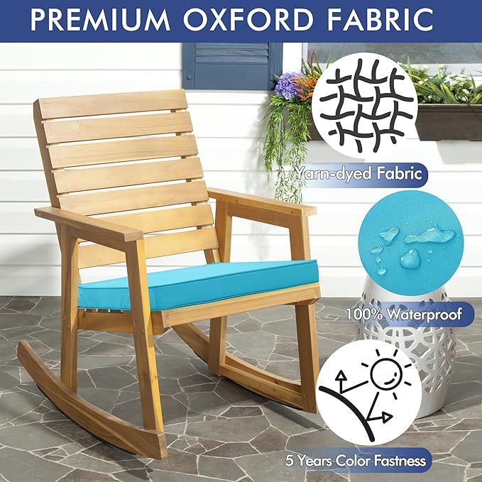 Outdoor Chair Cushions 24 x 24 Inch Waterproof Patio Chair Cushions with Tie 5 Year Color Fastness Thick Outdoor Seat Cushion for Garden Lawn Patio Furniture Teal Set of 2