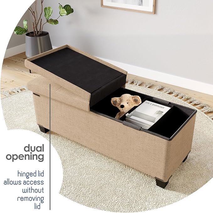 STORAGEBUD Storage Ottoman Bench with Bins, 43-in Storage Bench for Bedroom End of Bed, Folding Foot Rest Ottoman for Living Room Max 660lbs, Fabric Ottomans, Taupe