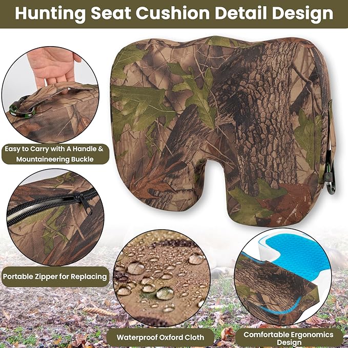Gel Hunting Seat Cushion - Tree Stand Chairs Seats Pad Cushions Accessories, Treestand Blind Ground Camo Sitting Pads, Adult Portable Pads for Outdoor Sports Fishing Camping Travel,17.32"×13.39"×3.15"