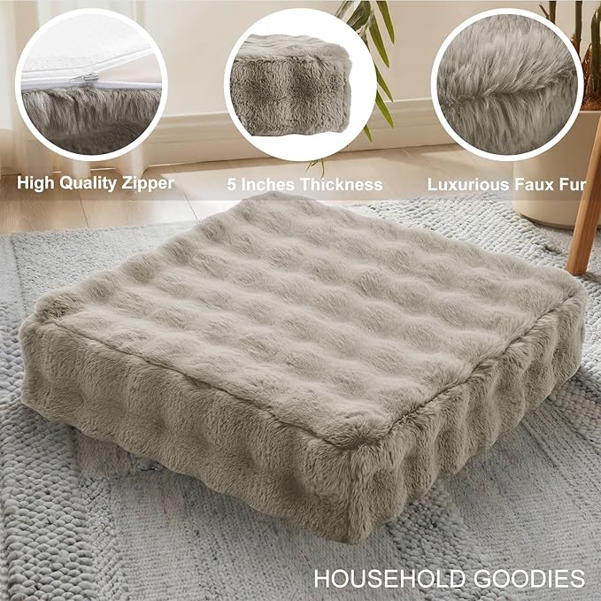 JKMAX 2 Pcs High Density Foam Floor Pillow - Upgraded Large Pillows Seating for Adults - Outdoor Floor Cushion with Soft Tufted Cover - Yoga Pillows for Sitting On Floor - 22 Inch Light Taupe