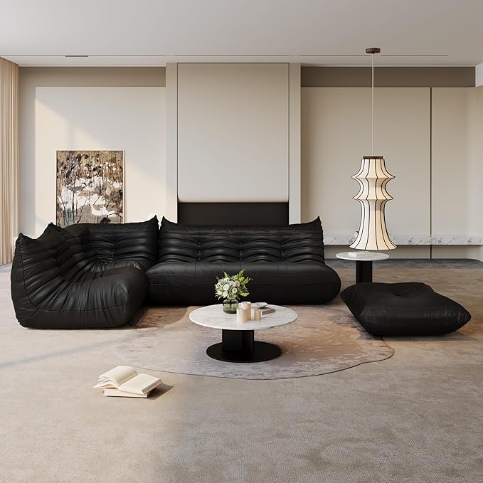 Bean Bag Chair Fireside Chair Lazy Floor Sofa, Faux Leather Giant Corner Bean Bag Sofa, High-Resilience Memory Foam Armless Foam Lounger Tatami Recliner Couch for Living Room Bedroom Dorm Office